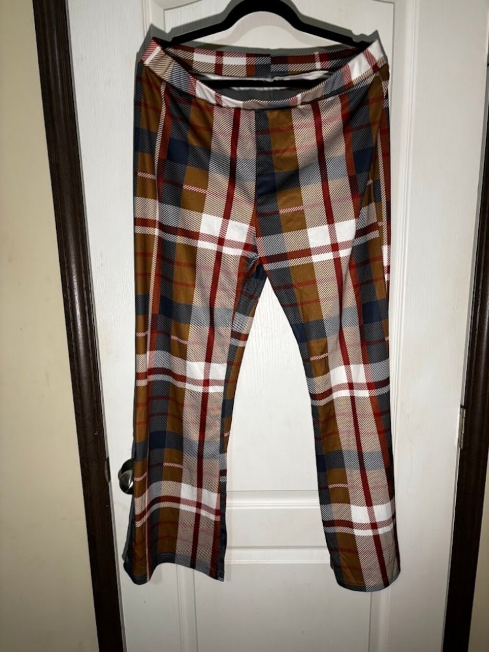 Plaid Flare Pants Multicolor Brown Navy Red White Size XXL
